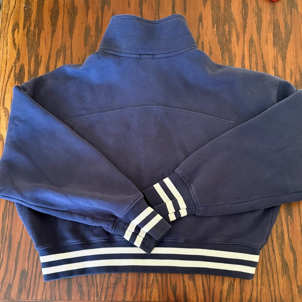 OFFLINE By Aerie Cloud Fleece Polo Navy Sweatshirt White Trim Small Active - Picture 2 of 5